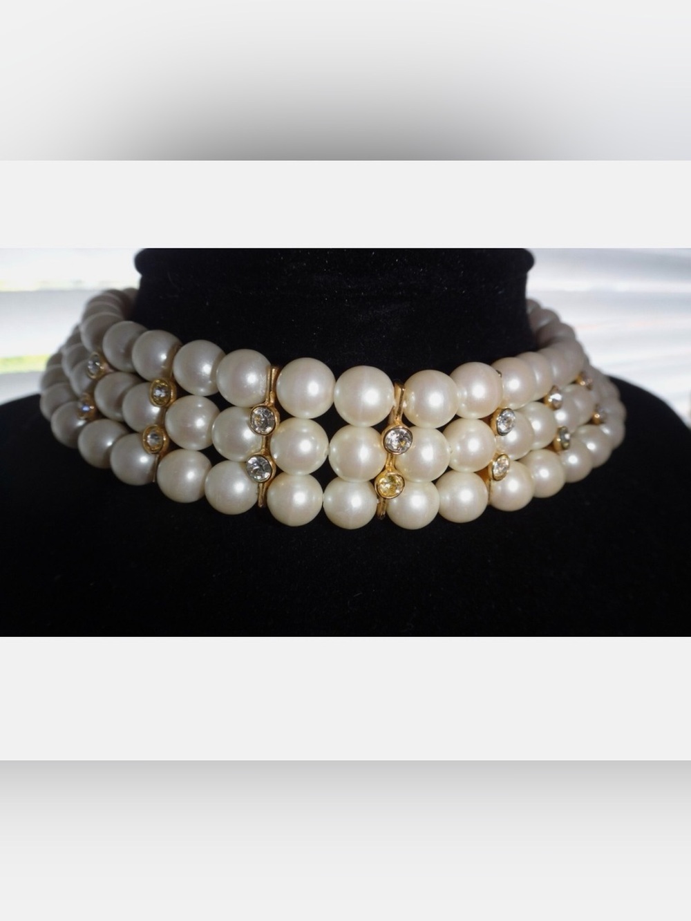 Reformation vintage y2k Ivory Pearl Multi-Strand Choker with Gold & Crystal